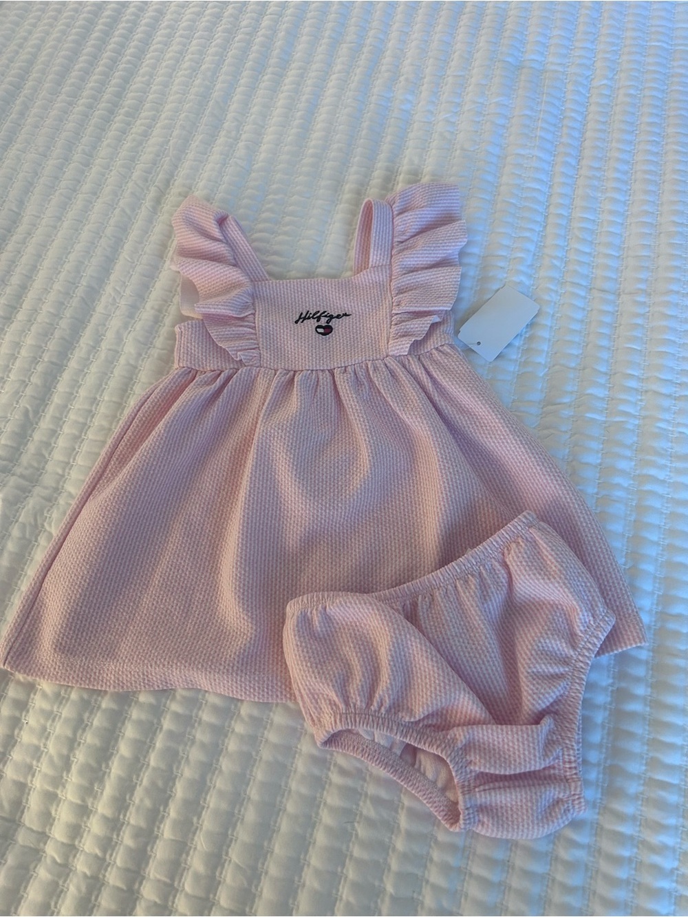 Tommy Hilfiger Light Pink Ribbed Baby Dress with Bloomers Size 18M. NWT